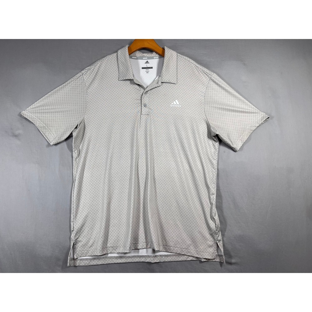Adidas Golf Mens Large Gray Geometric Print Short Sleeve Performance Polo Shirt